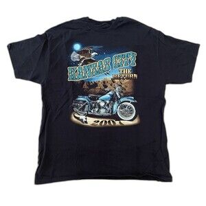 Y2K Motorcycle Eagle American Black Graphic Tee Crewneck Grunge Kansas City ‘07